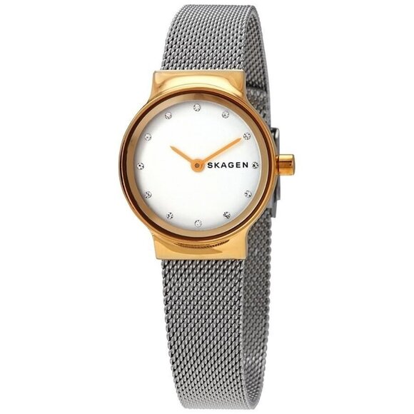 NWT Authentic Skagen Freja White Dial Stainless Steel Mesh Women's Watch - Picture 1 of 3